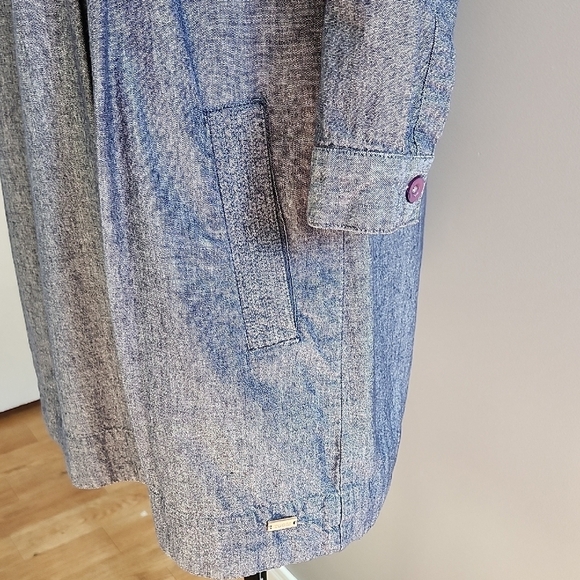 ROOTS 100% cotton round neckline pleated denim chambray shift tunic or dress - Picture 7 of 16